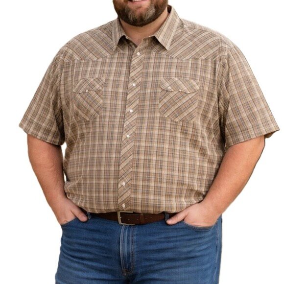 Wrangler Other - Vintage WRANGLER WRANCHER Mens Short Sleeve Shirt Size 3X Brown Pearl Snaps